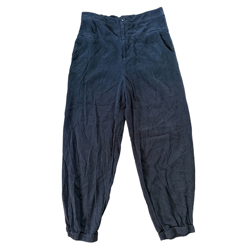 Anthropologie Black Linen Blend High Waisted Jogger Pants Size 8 OBI332920